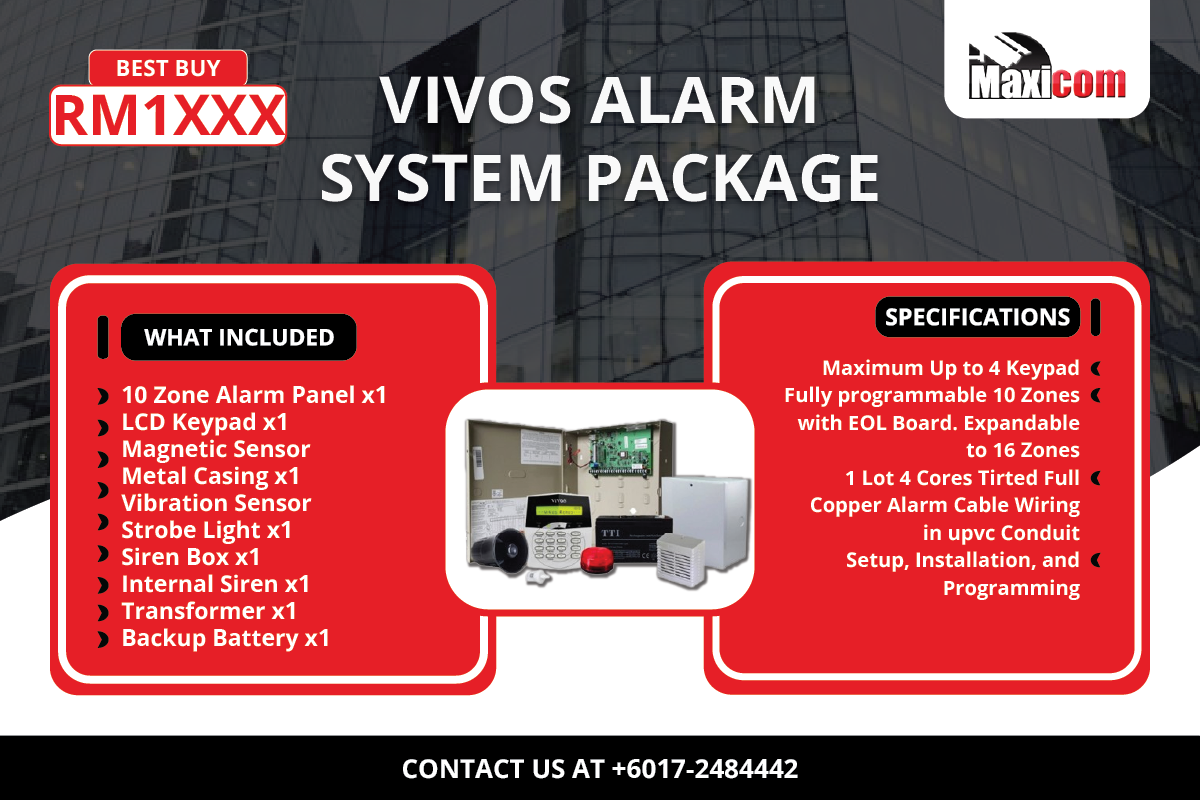 Vivos alarm system Malaysia package by MAXICOM